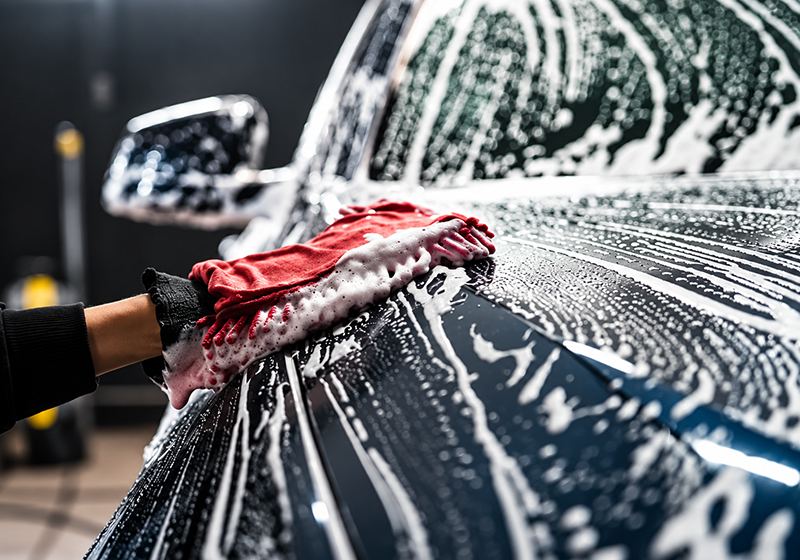 Foam car wash with a wash mitt